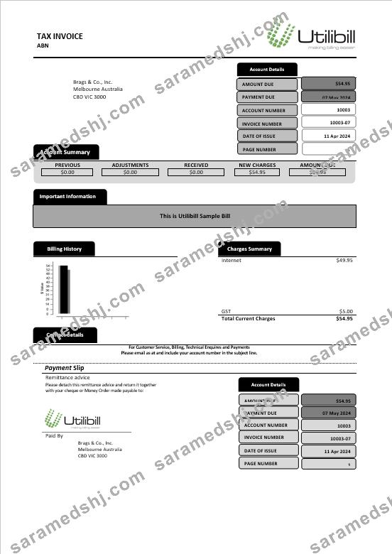 Australia Utilibill business easy to fill template in Word and PDF format